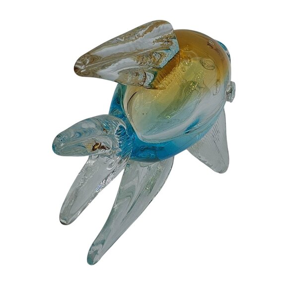 Blown Glass Fish Figurine With Ombre Orange & Blue Tones Clear Glass Fins Tail - Picture 4 of 4